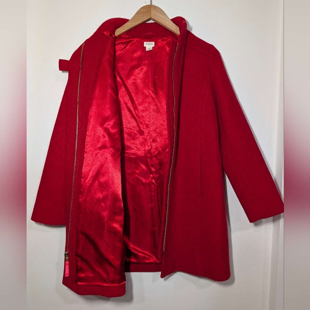 J.Crew Crewcuts Girls 12 Red Wool Blend Bow Pea Coat Zip Closure Satin Lined - Picture 3 of 9